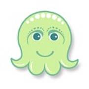 Little Cute Green Octopus Art Print