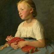 Little Girl With A Doll, Gyula Benczur 1863 Art Print