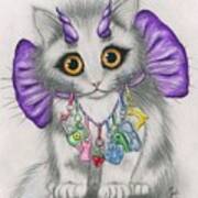 Little Purple Horns - 1980s Cute Devil Kitten Art Print