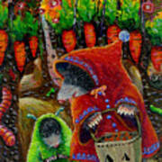 Little Red Riding Mole And Little Green Monster Mole Art Print