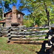 Log Cabin And Wooden Fence At Ninety Six National Historic Site Art Print