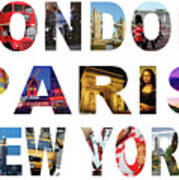 London Paris New York, White Background Art Print