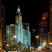 Looking North On Michigan Avenue At Wrigley Building Art Print