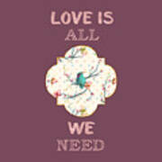 Love Is All We Need Typography Hummingbird And Butterflies Art Print