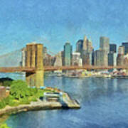 Lower Manhattan And The Brooklyn Bridge Art Print