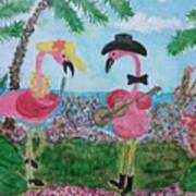 Luau Flamingos Art Print