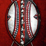 Maasai War Shield With Spears On Red Velvet Art Print