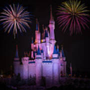 Magic Kingdom Castle Under Fireworks Square Art Print