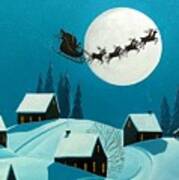 Magical Night - Santa Reindeer Christmas Landscape Art Print