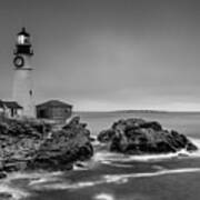 Maine Cape Elizabeth Lighthouse Aka Portland Headlight In Bw Art Print
