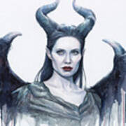Maleficent Watercolor Portrait Art Print