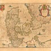 Map Of Denmark 1645 Art Print