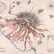 Map Of Mount Vesuvius - Pompeii, Italy - Volcano - Antique Geological Map Art Print