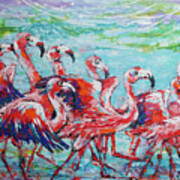 Marching Flamingos Art Print