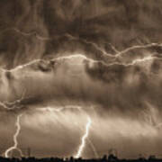 May Showers - Lightning Thunderstorm Sepia Hdr Art Print