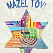 Mazel Tov Colorful Star- Art By Linda Woods Art Print