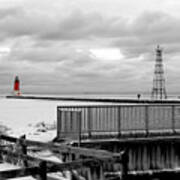 Menominee North Pier Lighthouse On Ice Art Print