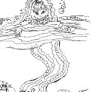 Mermaid Bubblebath Bw Art Print