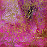 Metallic Gold And Pink Floral Pattern Design Golden Explosion By Megan Duncanson Art Print