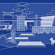 Mid-century Blueprint, Chrysler With White Dog Art Print