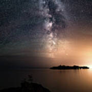 Milky Way Over Mary Island From Silver Harbour Near Thunder Bay Art Print
