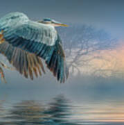 Misty Dawn Heron Art Print