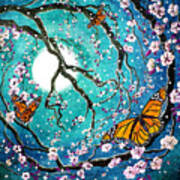 Monarch Butterflies In Teal Moonlight Art Print