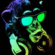 Monkey DJ Neon Light Art Print
