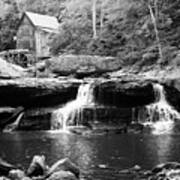 Monochrome Waterfalls At Glade Creek Mill - West Virginia Art Print