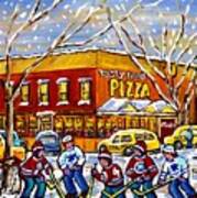Montreal Memories Winter City Scene Tasty Food Pizza Parking Lot Hockey Game Canadian Art C Spandau Art Print