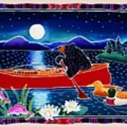 Moonlight On A Red Canoe Art Print