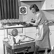 Mother And Child In The Kitchen, C.1950s Art Print