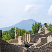 Mount Vesuvius Beyond The Ruins Of Pompei Art Print