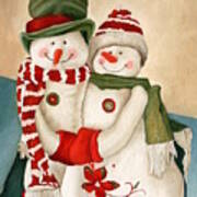 Mr. And Mrs. Snowman Vintage Art Print