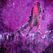 Music Inspired Dancing Tango Couple In Purple Rain Contemporary Lyrical Splattered And Emotional Art Print
