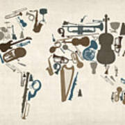 Musical Instruments Map Of The World Map Art Print