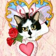 My Feline Valentine Tuxedo Cat Art Print