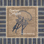 Nautical Stripes Jellyfish Art Print