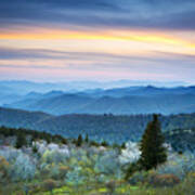 Nc Blue Ridge Parkway Landscape In Spring - Blue Hour Blossoms Art Print