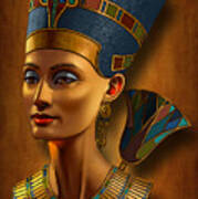 Nefertiti Egyptian Queen On Papyrus Art Print