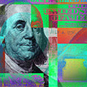 New 2009 Series Pop Art Colorized Us One Hundred Dollar Bill  No. 2 Art Print