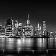 New York City Skyline Panorama At Night Bw Art Print