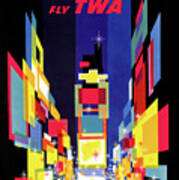 New York Fly Twa Vintage Air Line Travel Poster Restored Art Print