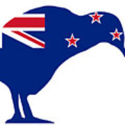 New Zealand Flag With Kiwi Silhouette Art Print