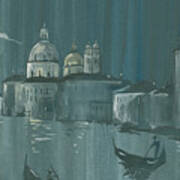 Night In Venice. Gondolas Art Print
