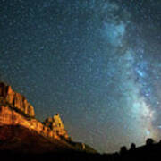 Nightscape Milky Way In Zion Canyon Art Print