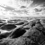 Norfolk Hunstanton Rugged Coastline Black And White Art Print