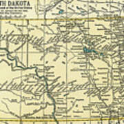North Dakota Antique Map 1891 Art Print