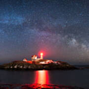 Nubble Lighthouse Milky Way Pano Art Print
