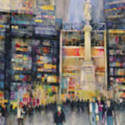 Nyc Time Warner, Columbus Circle At Night Art Print